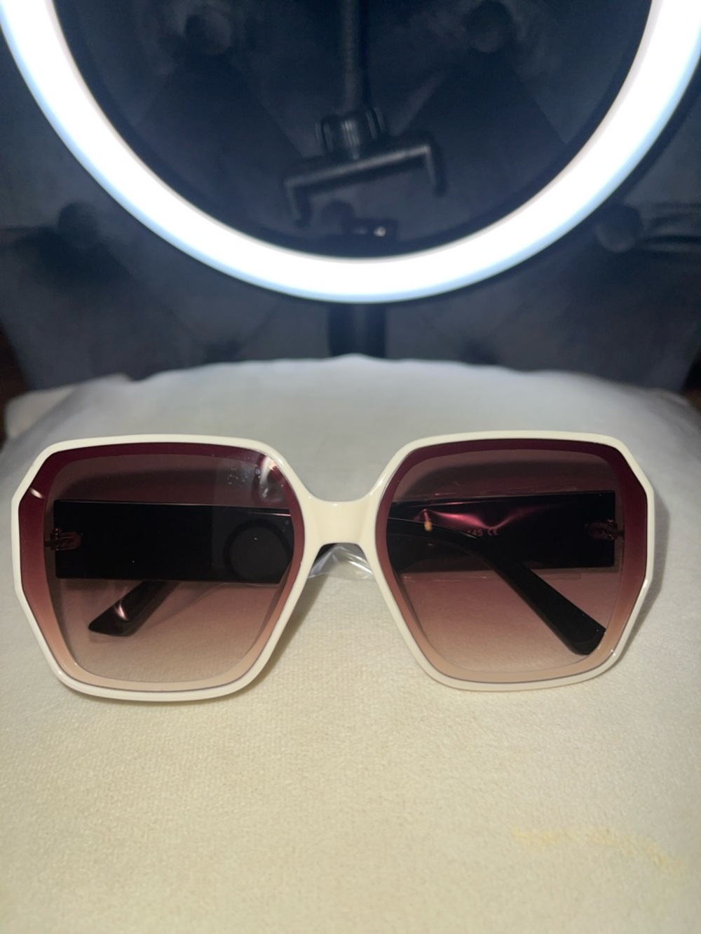 White Oversized Square Sunglasses with Gradient Pink Lenses